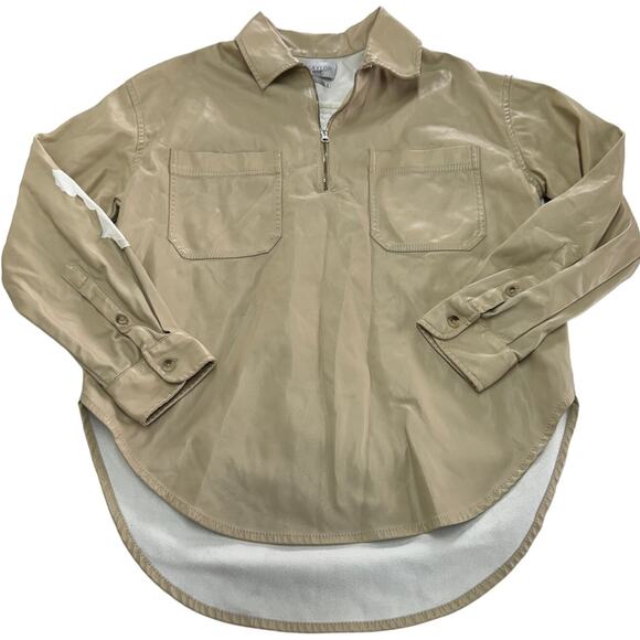 Saylor Top Womens Small Tan Remi Faux Leather 1/4 Zip Pullover - Picture 2 of 11